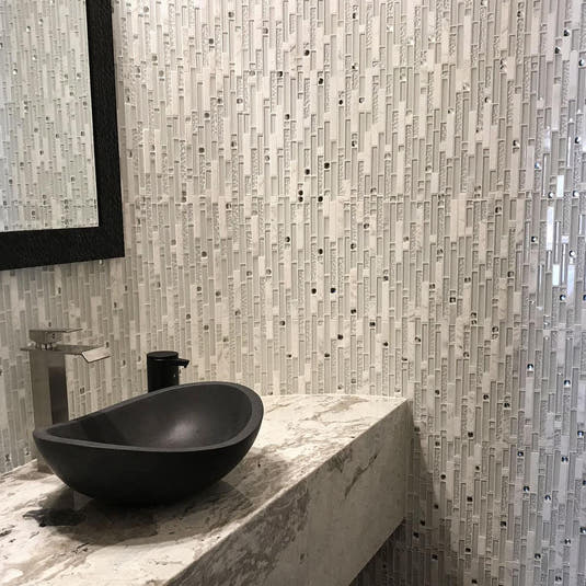 Ice Shale Rectangular White Glass And Stone Tile | Tile Club