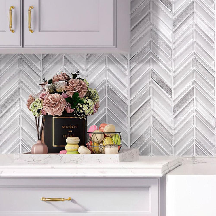 Ice White Chevron Glass Mosaic Tile