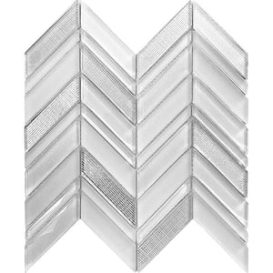 Ice White Chevron Glass Mosaic Tile Sample