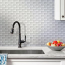 Ice White Glass Brick Tile backsplashin white kitchen