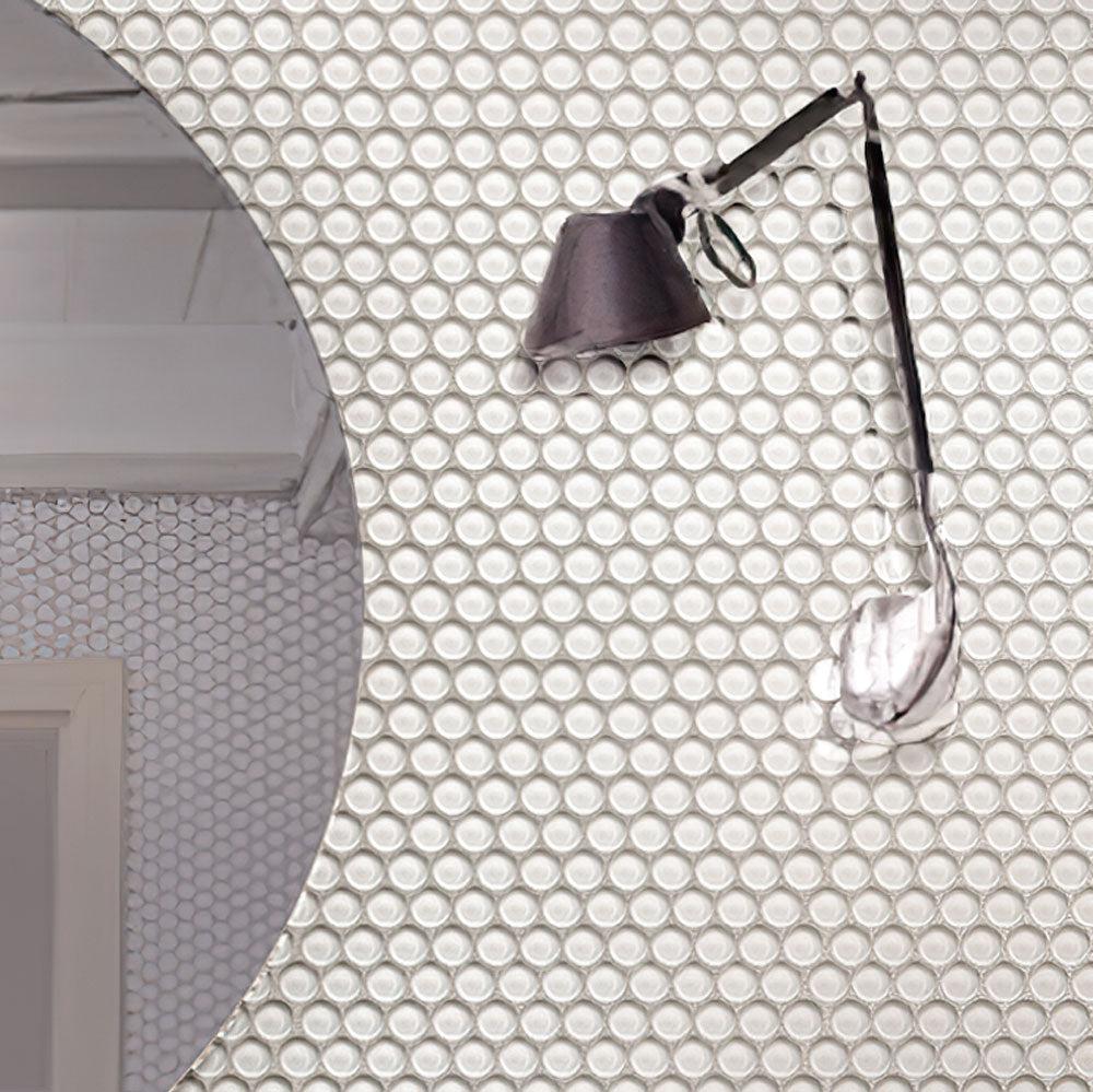 Ice White Glass Penny Round Tile | Tile Club