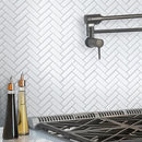 Ice White Herringbone Glass Tile