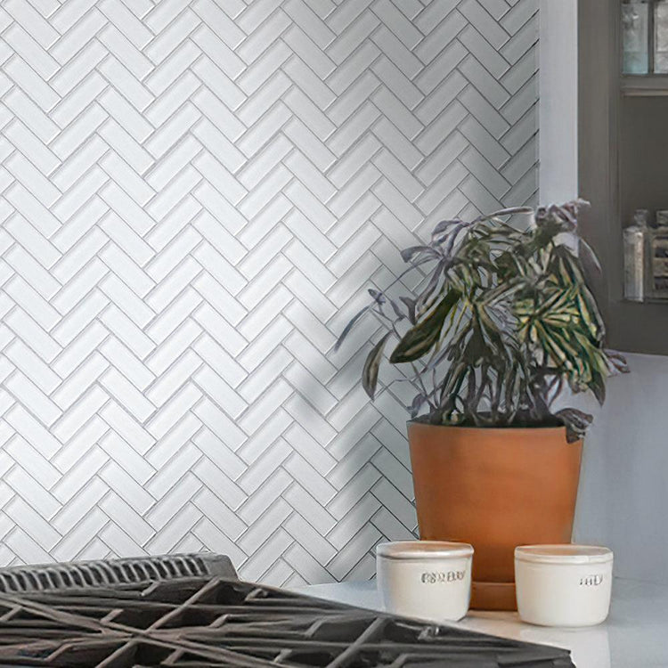 Ice White Herringbone Glass Tile | Tile Club