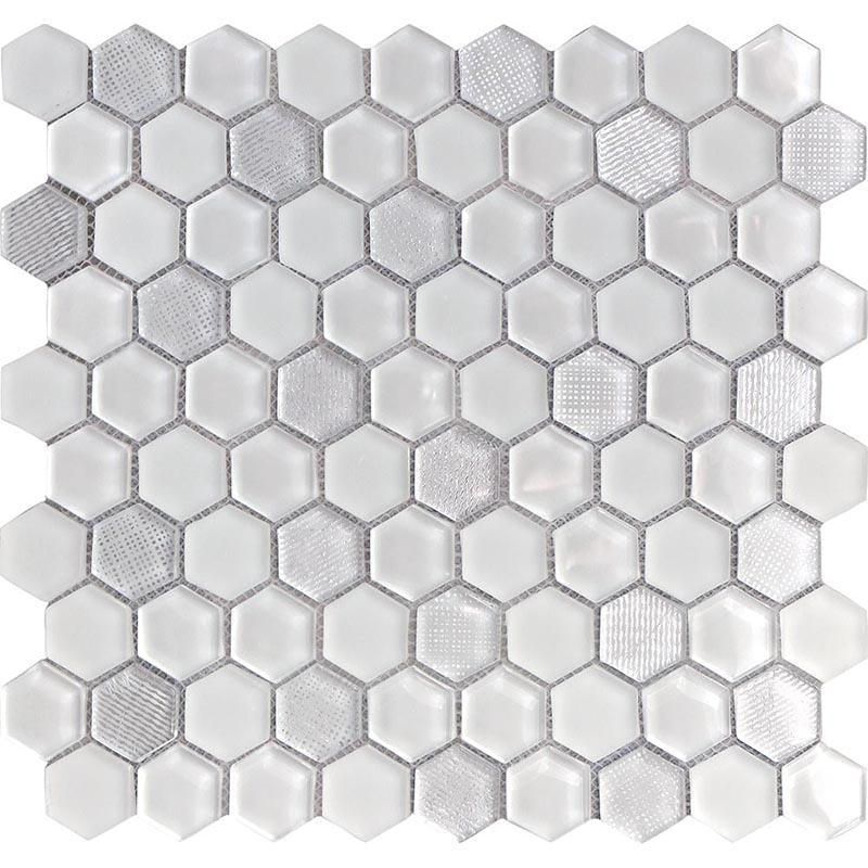 11.6" x 12" Ice White Hexagon Glass Mosaic Tile | Tile Club | Position1