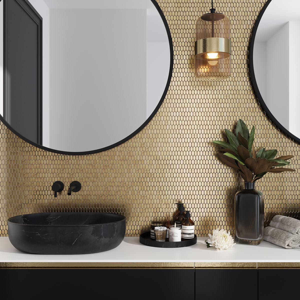 Illumine Gold Foil Picket Glass Mosaic Tile
