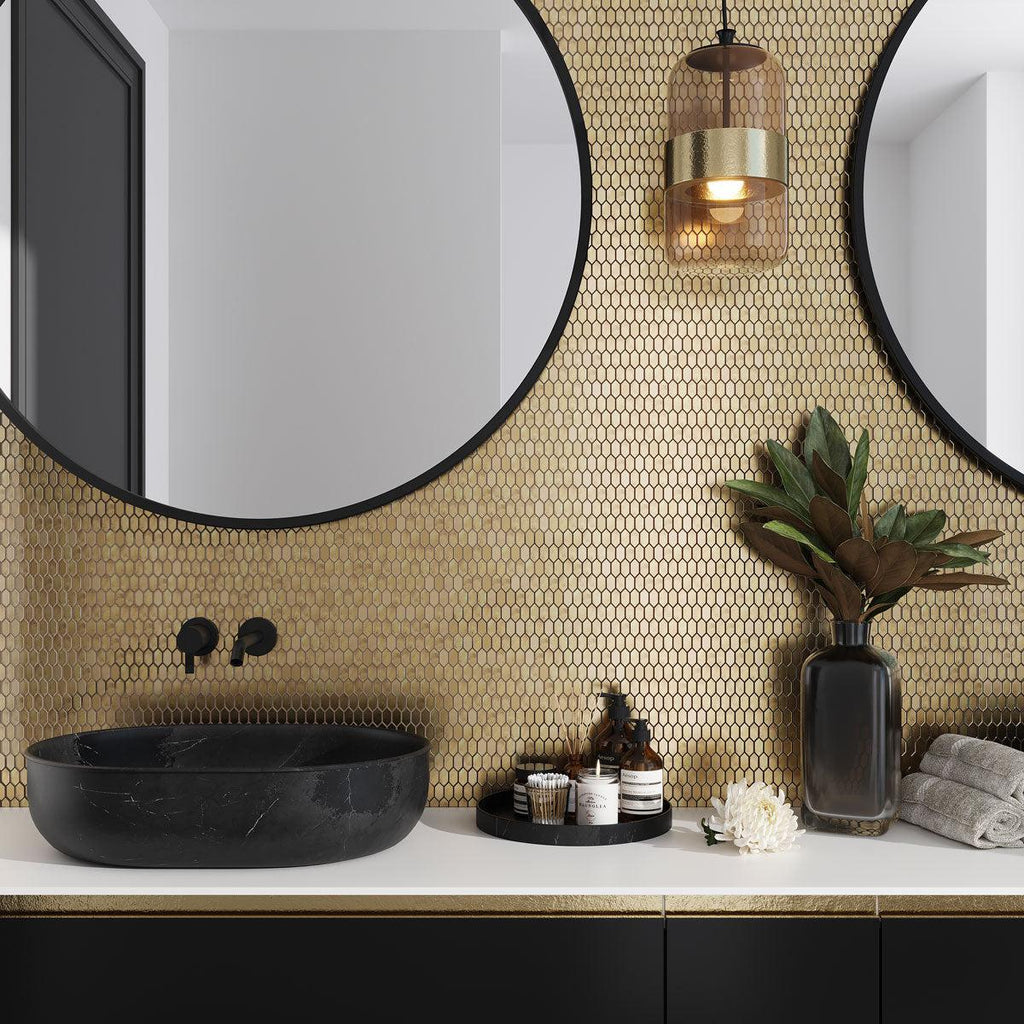 Illumine Gold Foil Picket Glass Mosaic Tile | Tile Club