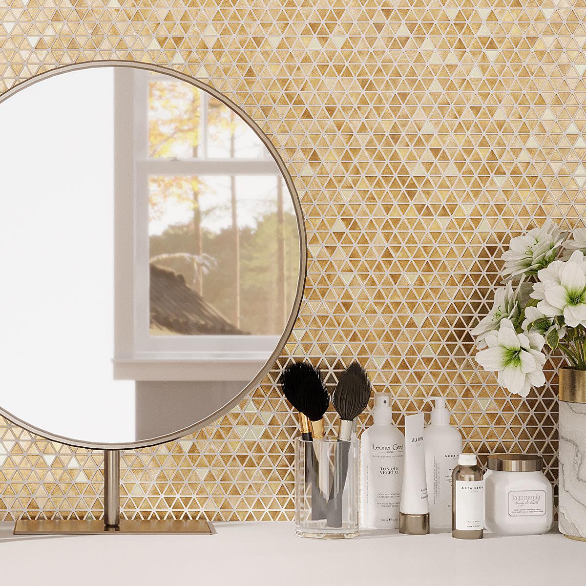 Illumine Gold Foil Triangle Glass Mosaic Tile