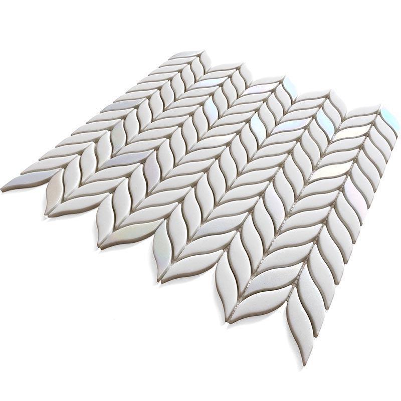 leaf tile pattern in matte white recycled glass