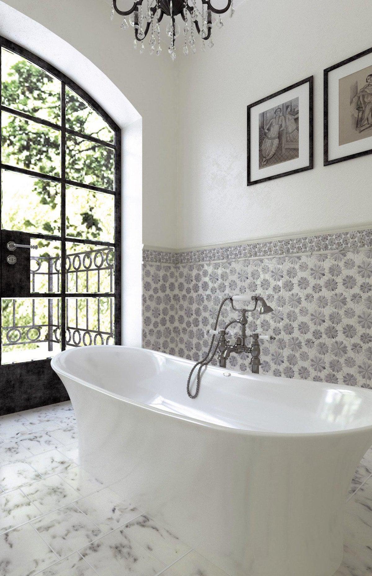 floral mosaic bathroom tiled tub surround
