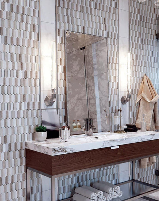 12.3" x 12.4" Sand Valley & Thassos Piquet Mosaic Tile for Grandeur