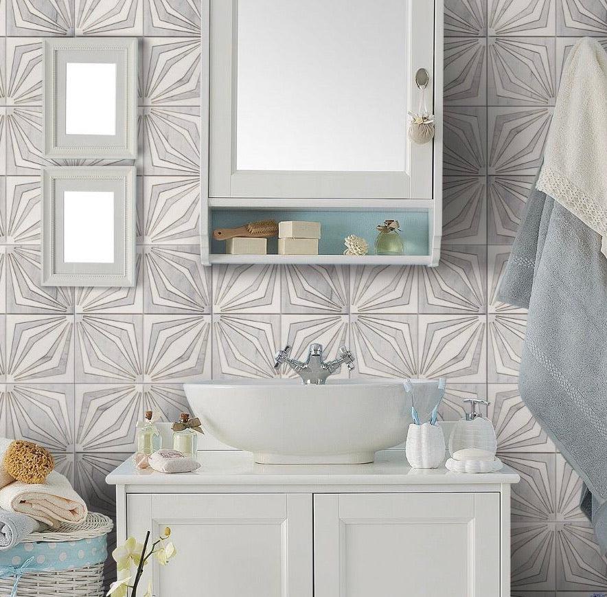 12" x 12" White Striped Diamond Marble Mosaic Tile for bathroom