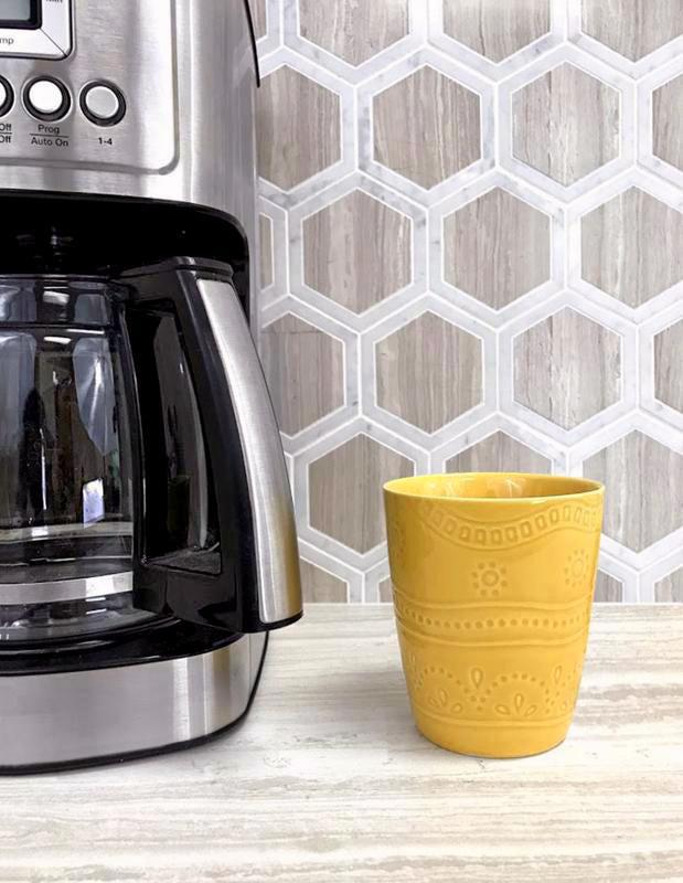 Selo Hex Wooden Beige Marble Mosaic Tile for a Rustic Farmhouse Kitchen Backsplash with Geometric Details