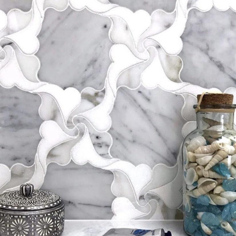 10.2" x 10.2" Lily Calacatta Gold & Carrara Mosaic Tile