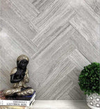 3"x12" Grey limestone chevron subway tile