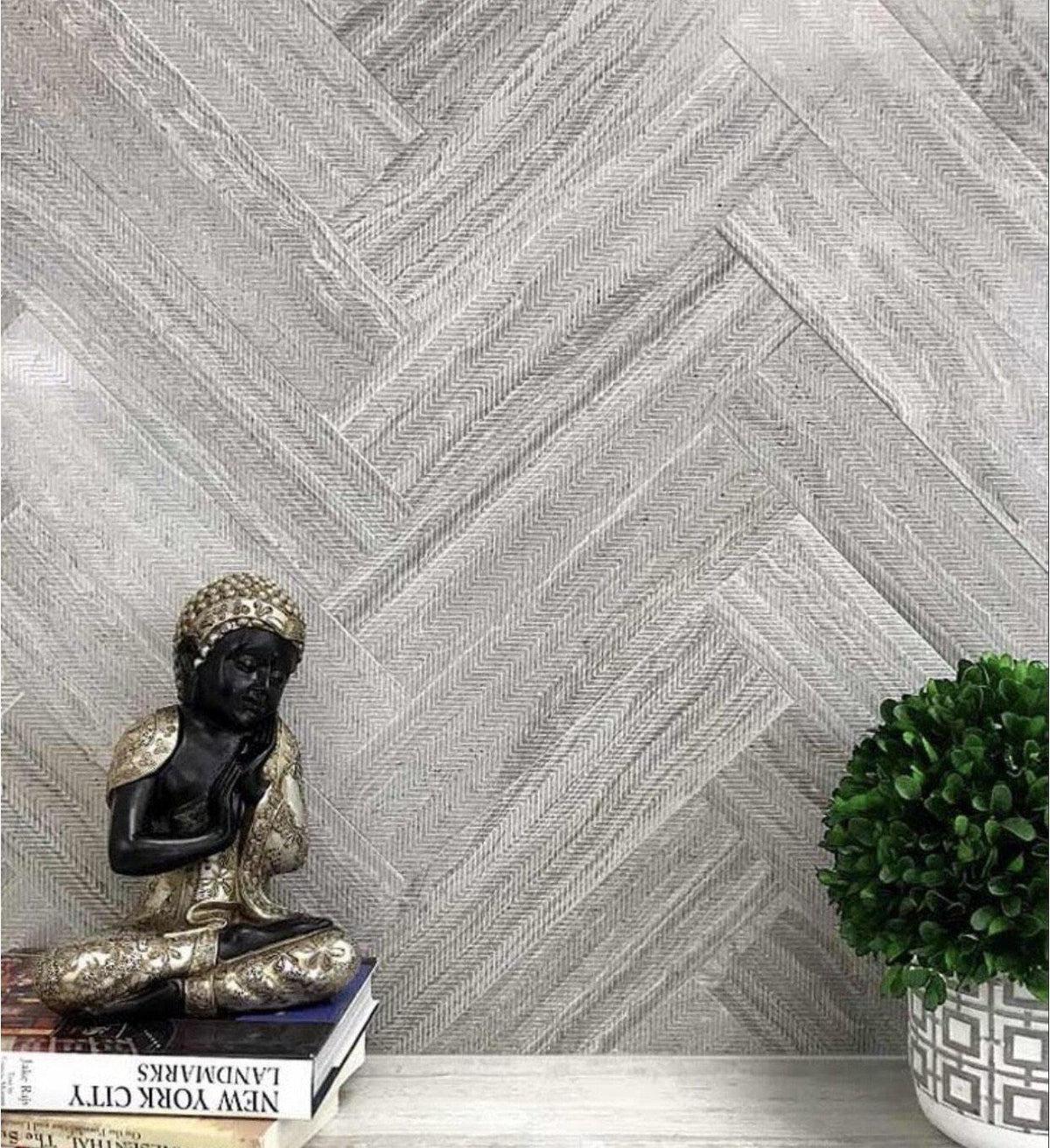 3"x12" Grey limestone chevron subway tile