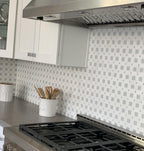 Thassos Octagon With Light Blue Glass Marble Mosaic Tile  2