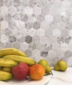 Textured Carrara Honeycomb Hexagon Marble Mosaic Tile | Tile Club