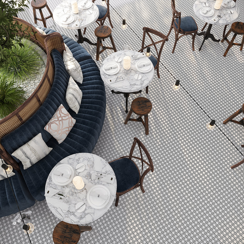 Inversa White and Black Basket Weave Mosaic Tile | Tile Club