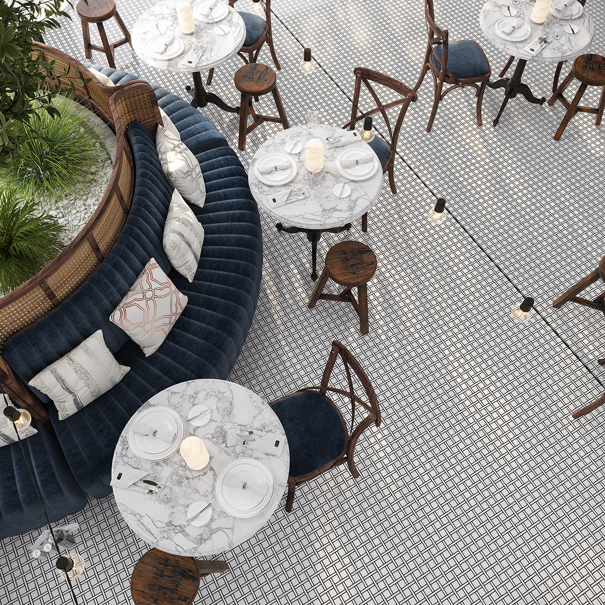 Inversa White and Black Basket Weave Mosaic Tile | Tile Club