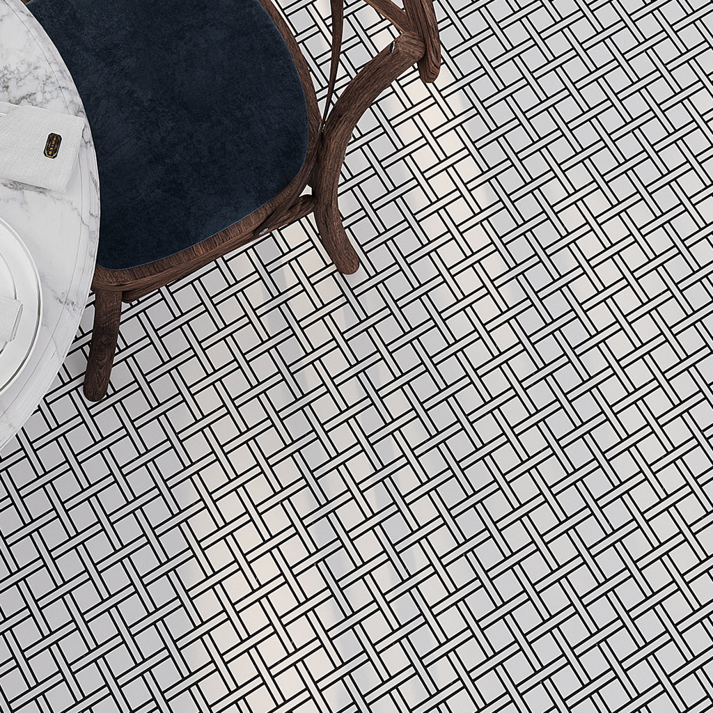 Inversa White and Black Basket Weave Mosaic Tile | Tile Club
