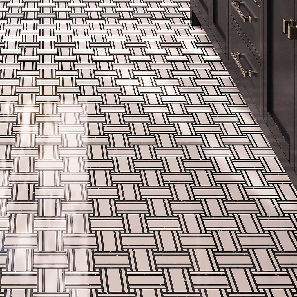 Inversa White and Black Large Basket Weave Mosaic Tile | Tile Club