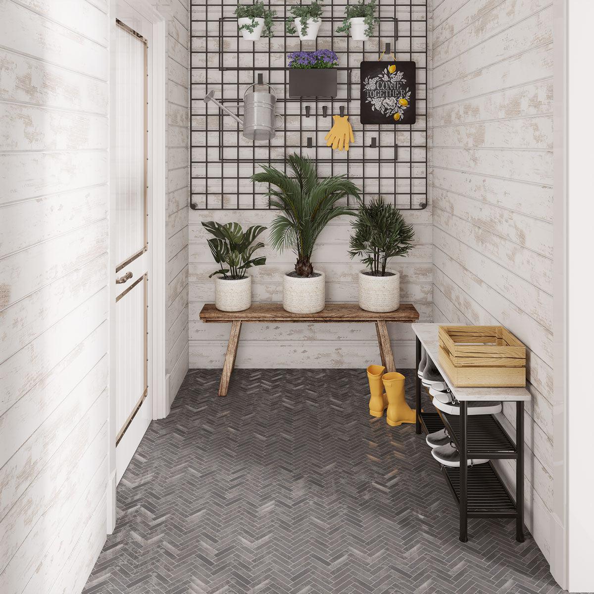 Ionic Herringbone Steel mudroom entryway floor