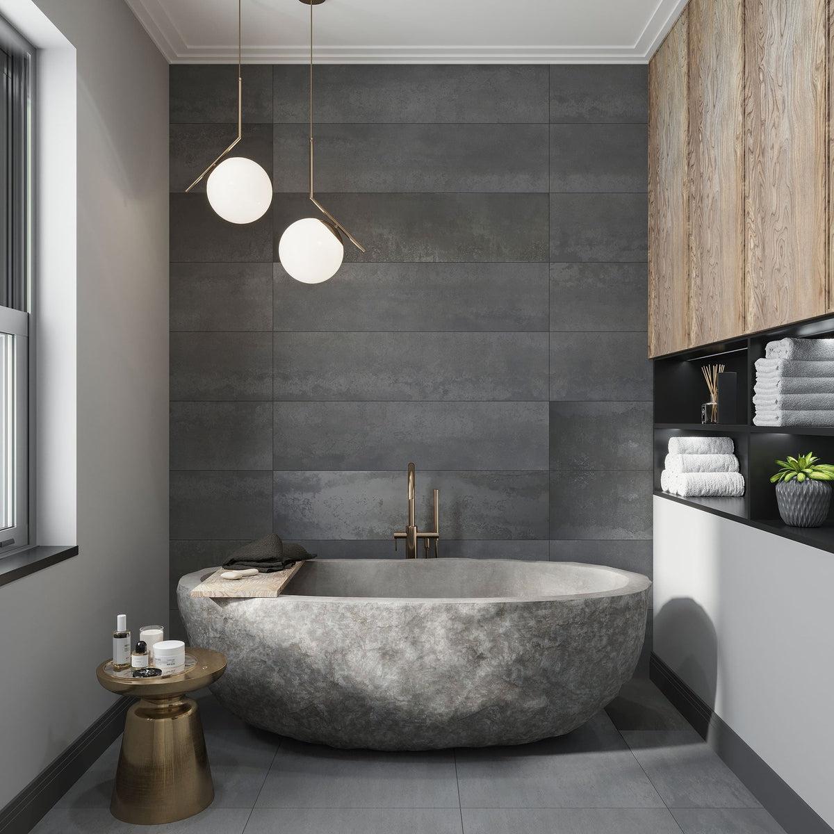 Black tile wall modern bathroom