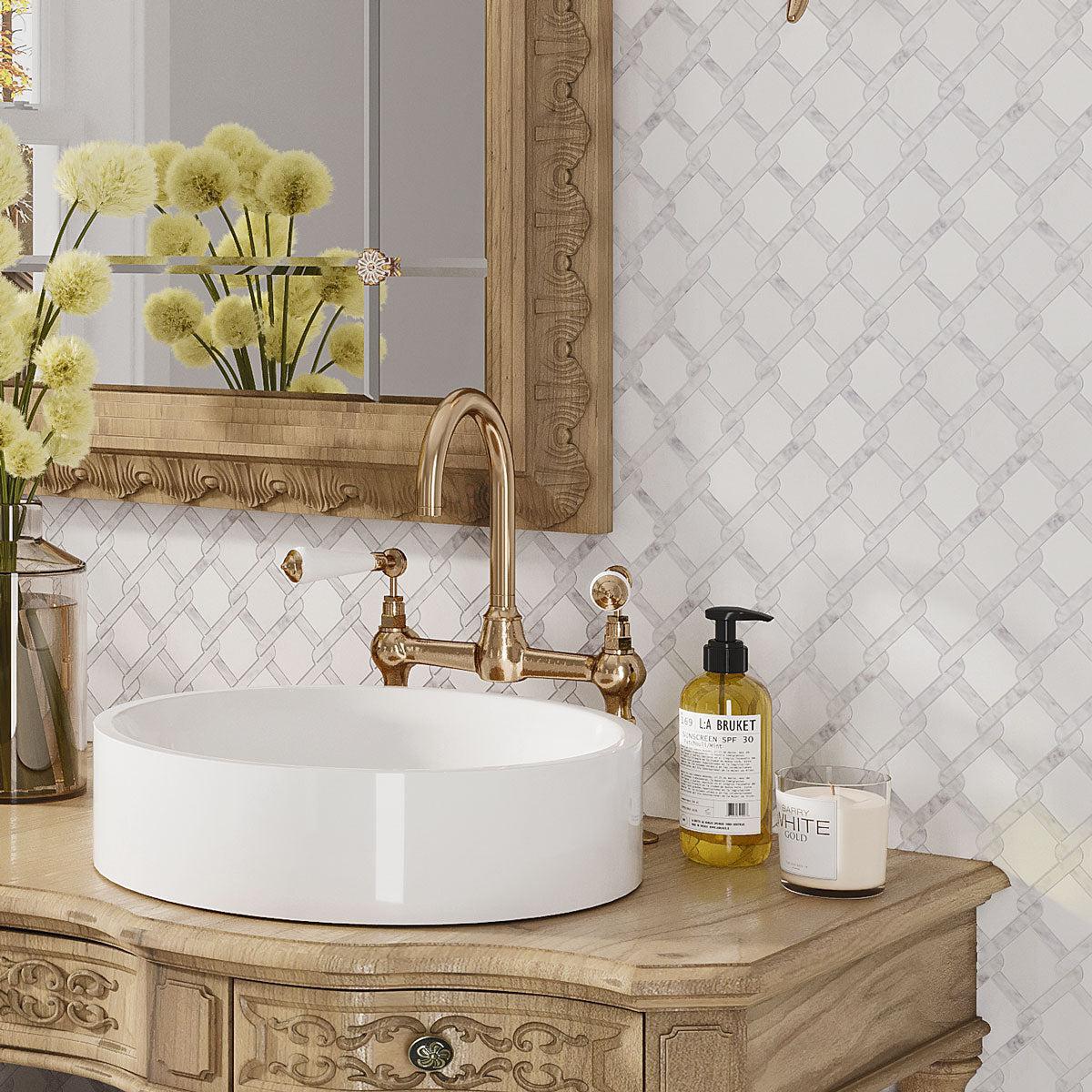 Italiano White Marble Mosaic Tile Bathroom Wall Tile Treatment