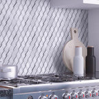 Italiano Bardiglio & Eastern White Marble Mosaic Tile Kitchen Wall Close-up