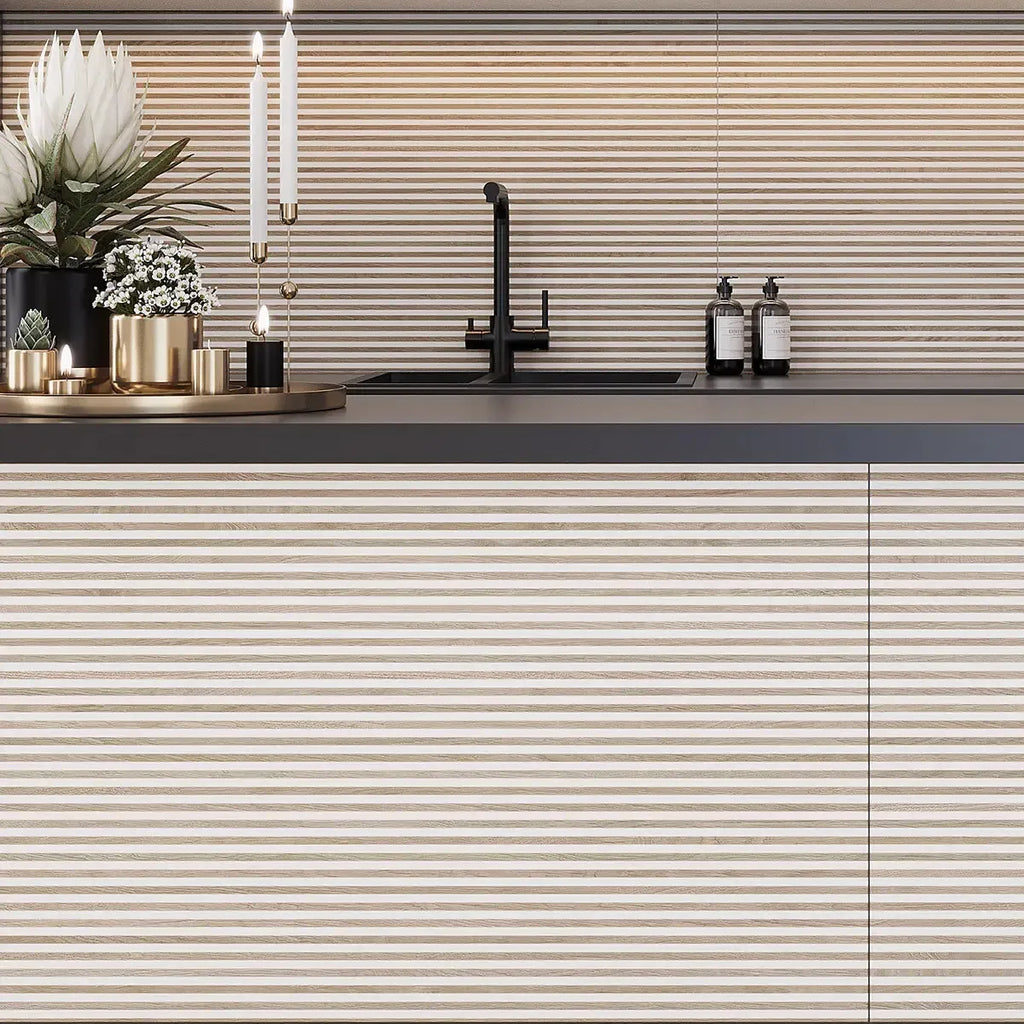 Japandi Contrast White Slat Wall Tile | Tile Club