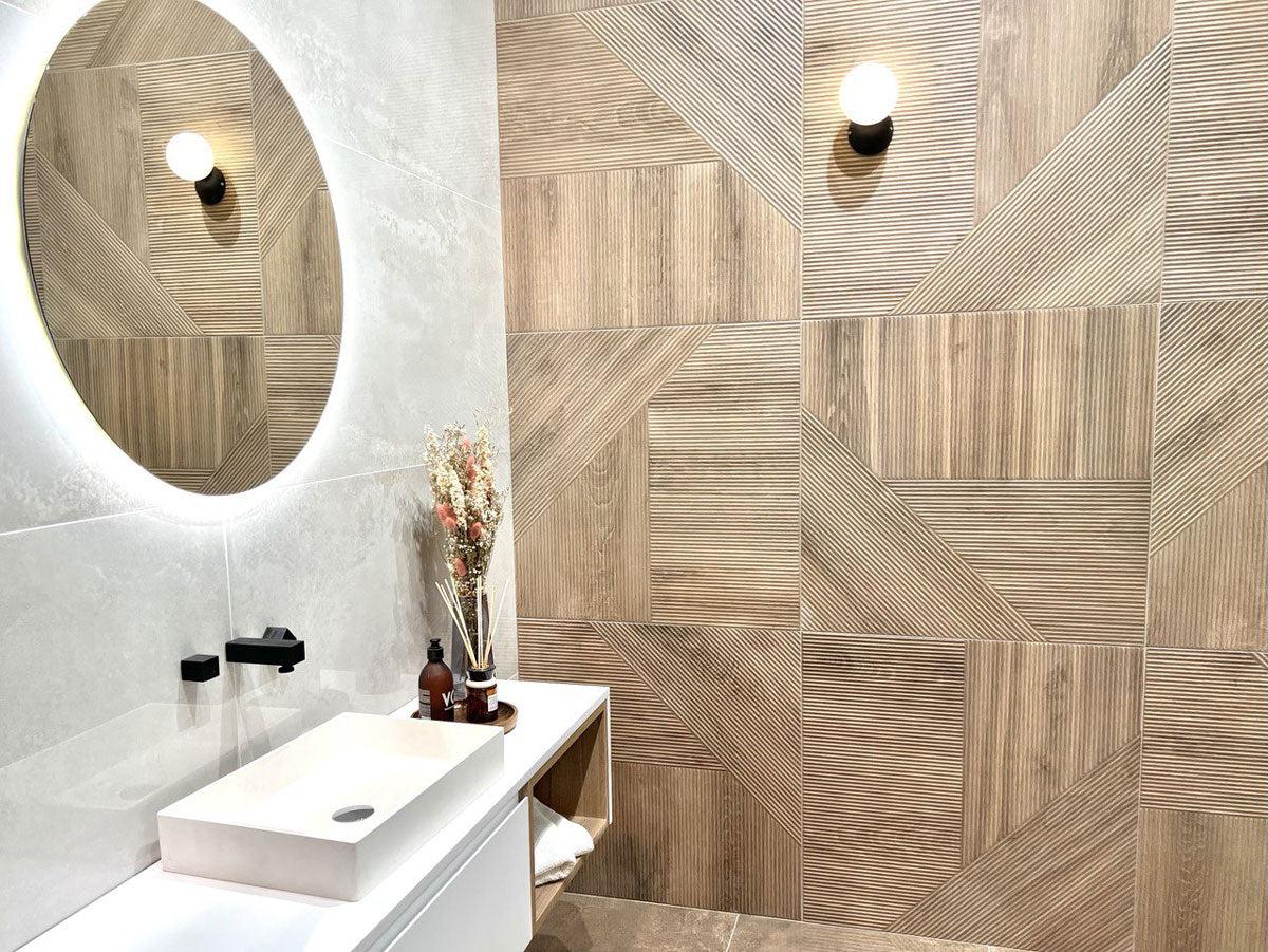 Japandi Geometric Wood Accent Wall Tile