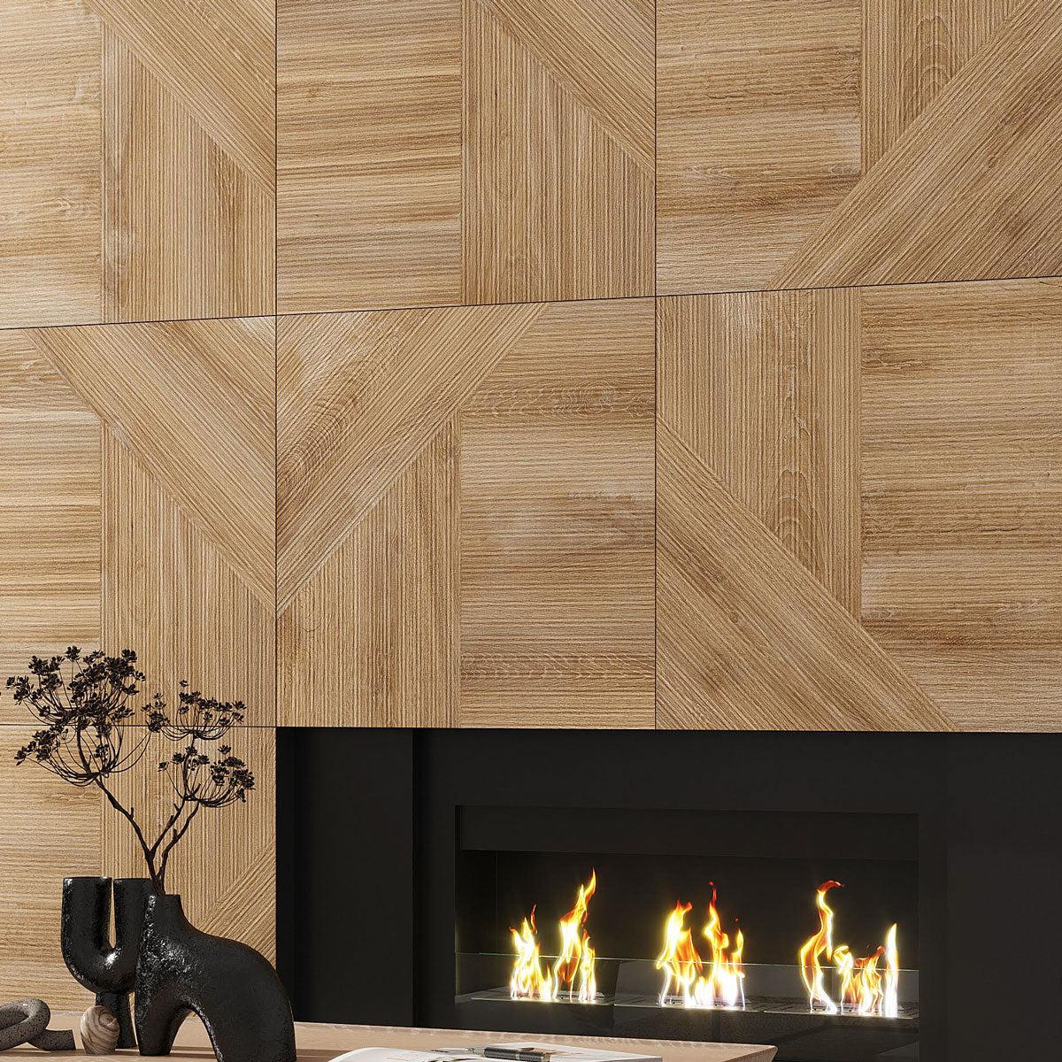 Japandi Geometric Wood Accent Wall Tile