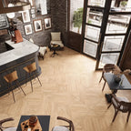 Japandi Honey Geometric Parquet Wood-Look Tile Flooring | Tile Club