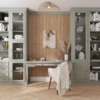 Home office with Japandi Natural Slat Wall Tile behind the built-in desk