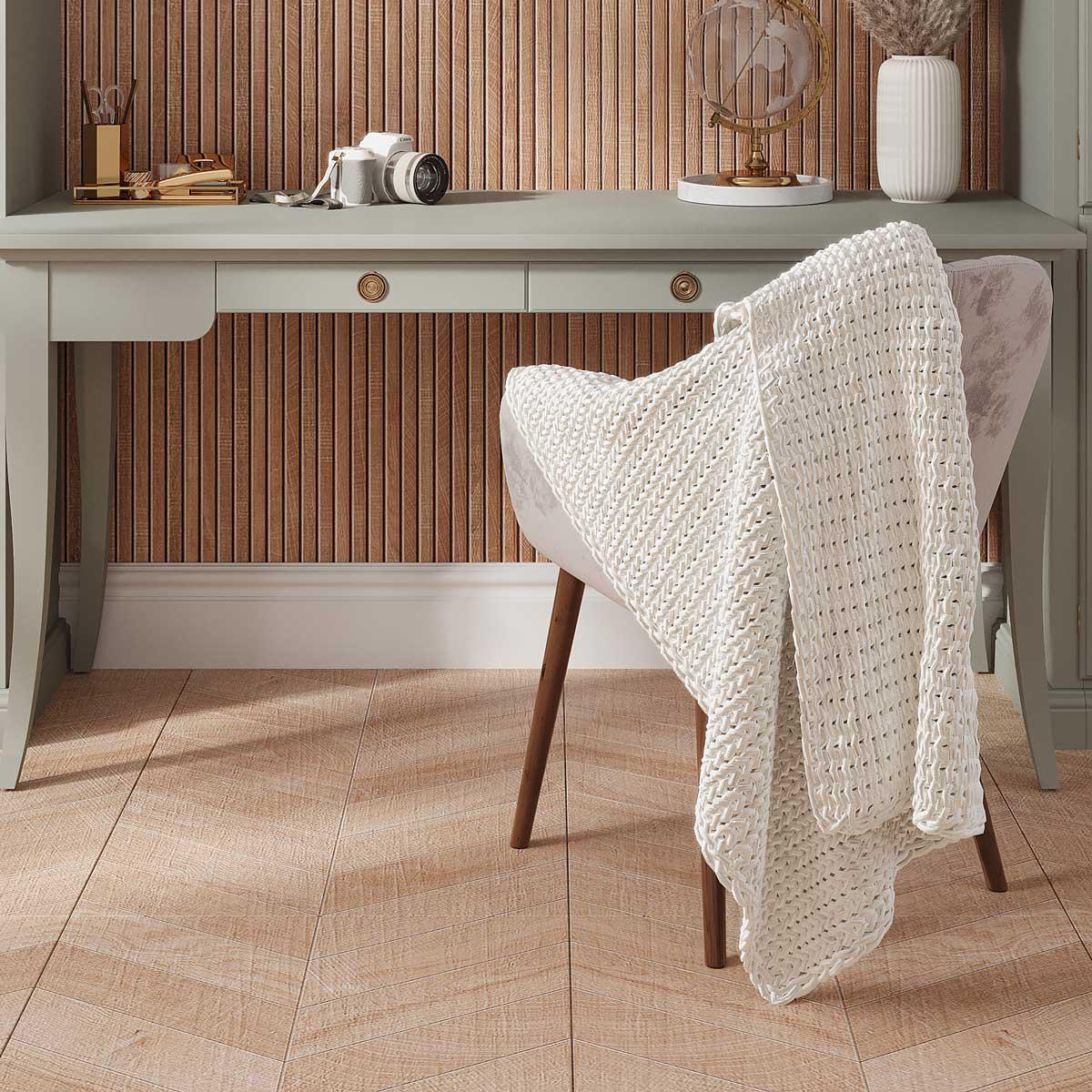 Japandi Chevron Natural wood-look floor tiles