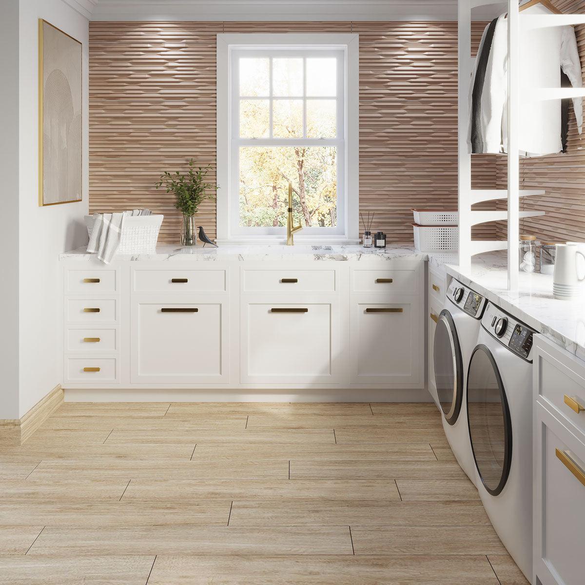 Japandi Oak Textured 16x48 Ceramic Tile | Tile Club