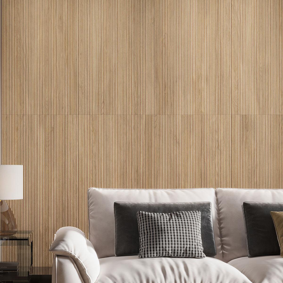 Japandi Skinny Slat Honey Wood-Look Tile | Textured Porcelain Tile