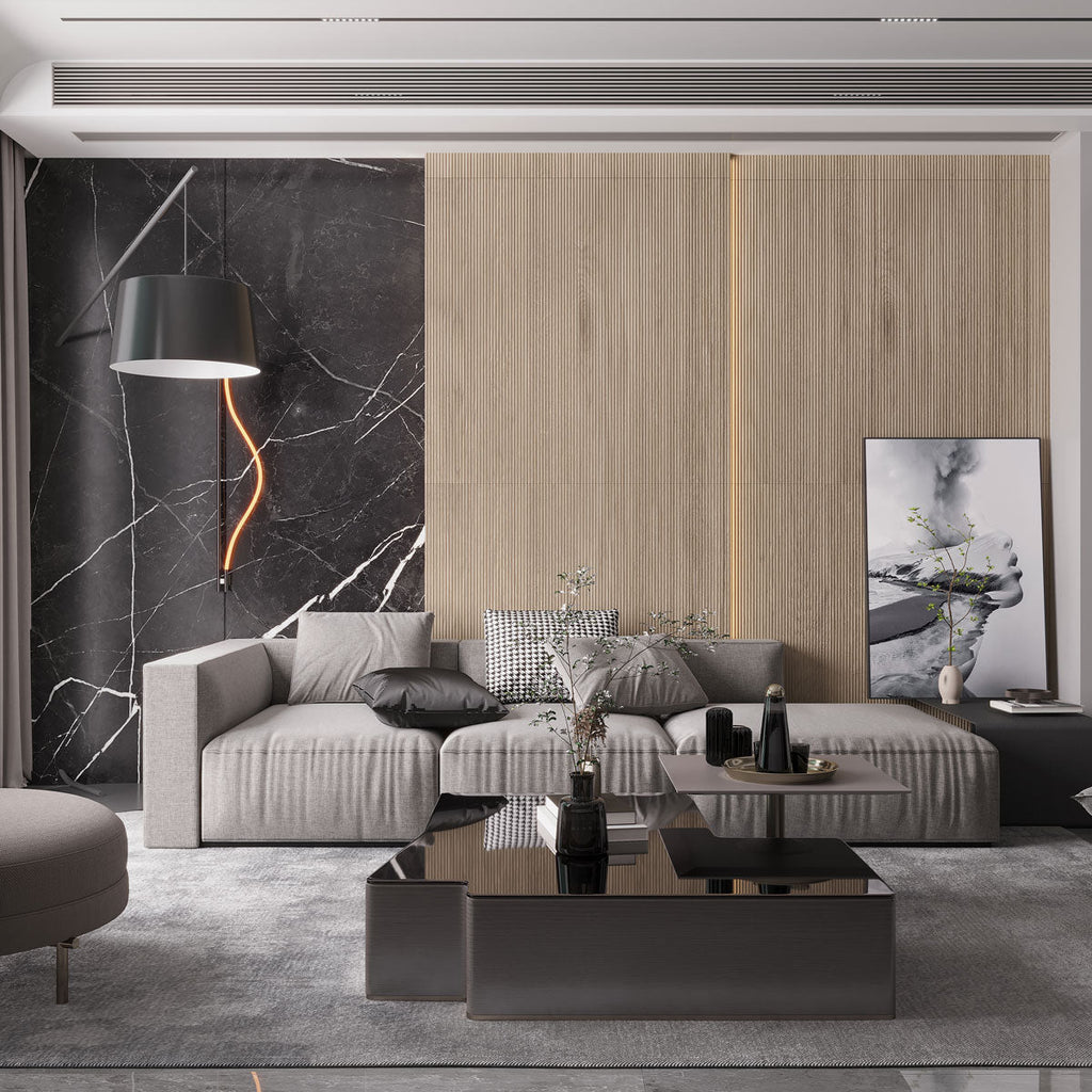 Japandi Skinny Slat Natural Wood-Look Tile | Textured Porcelain Tile ...
