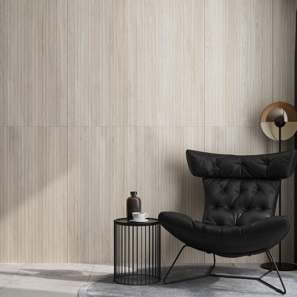 Japandi Skinny Slat White Wood-Look Tile | Tile Club