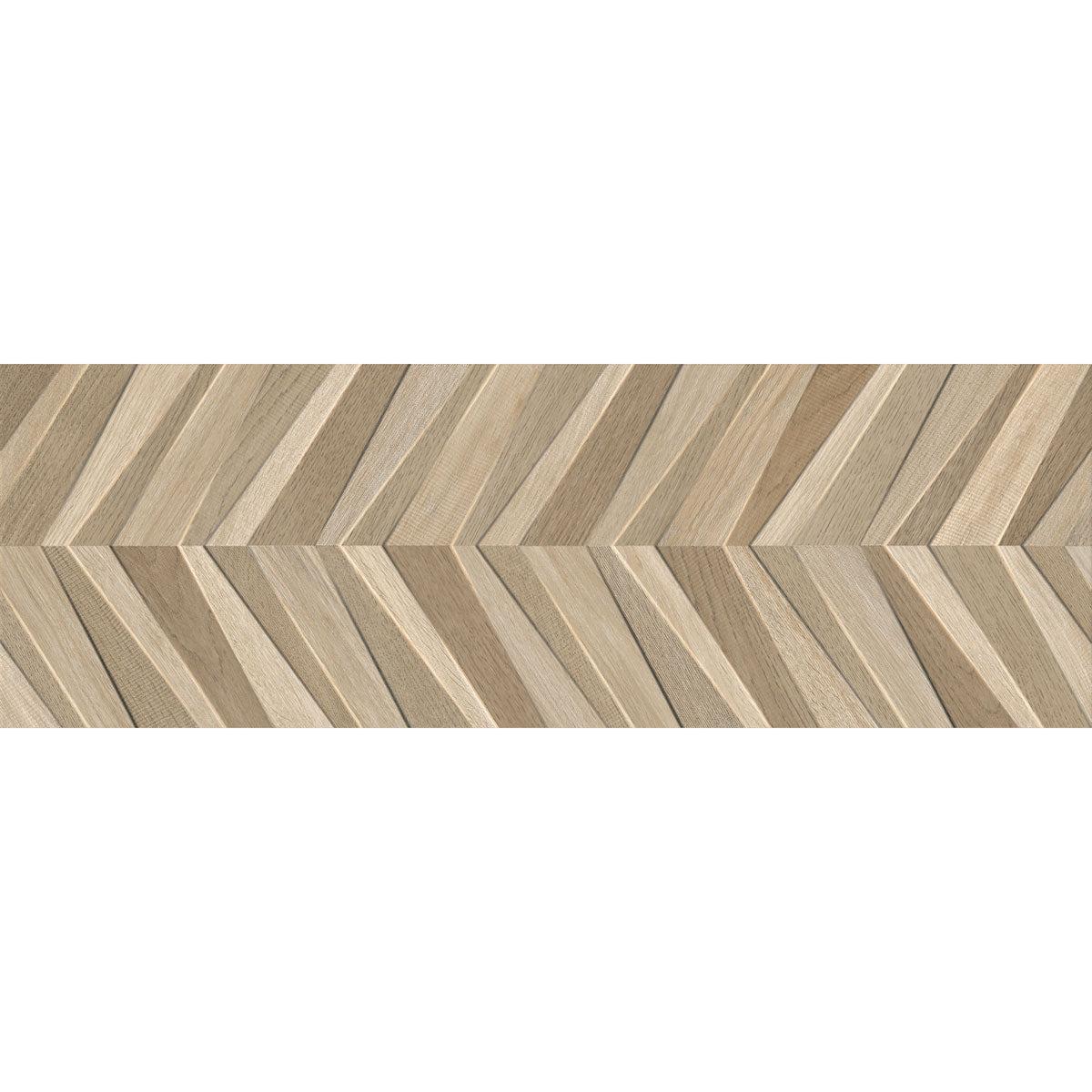 Japandi Textured Chevron Dark Wood Porcelain TIle