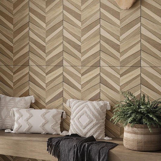 Japandi Textured Chevron Dark Wood accent wall