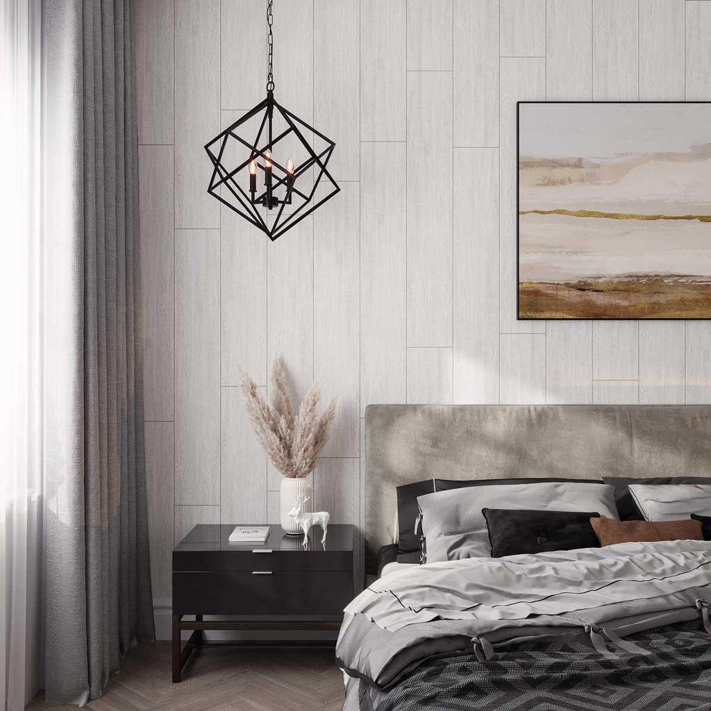 Contemporary Bedroom with white wood look wall tiles