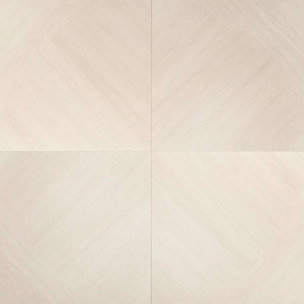 Japandi White Parquet Wood-Look Tile Flooring