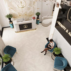 Japandi White Geometric Parquet Wood-Look Tile Flooring | Tile Club