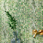 Jungle Green & Brown Squares Glass Pool Tile | Tile Club