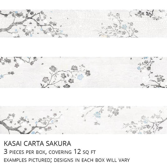 Assorted floral patterned wood planks in Kasai Carta Sakura
