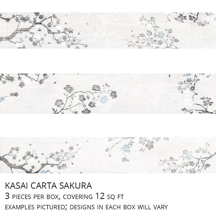Assorted floral patterned wood planks in Kasai Carta Sakura