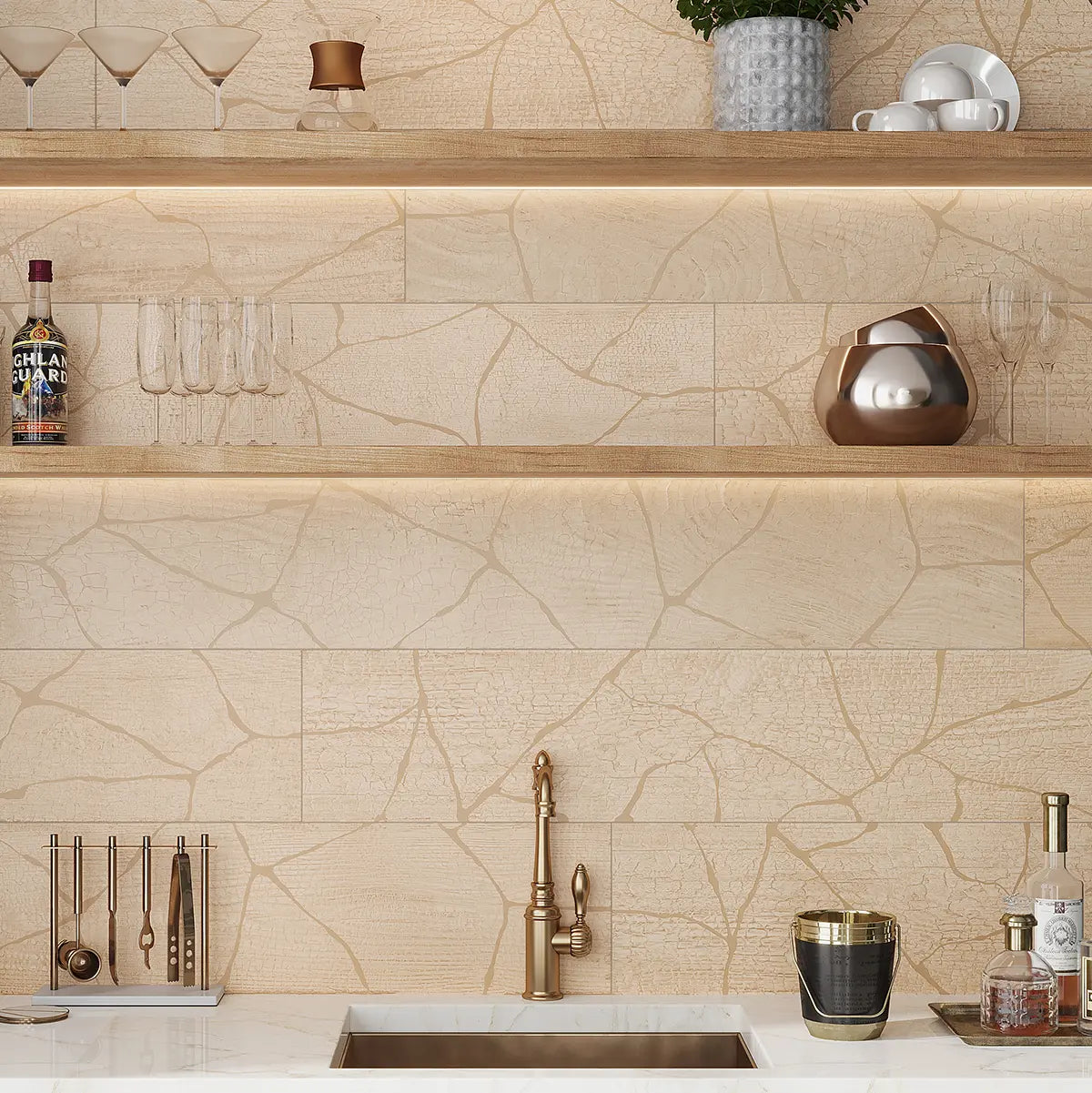 Kasai Maple Kintsugi 10x60" Rectified Porcelain Tile
