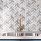 Nova Herringbone Blue and White Marble Tile Backsplash