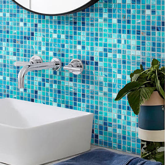 Koi Pond Blue Mixed Squares Glass Tile | Tile Club